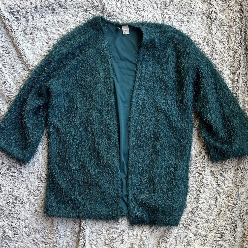 H&M Retro Vibe Fuzzy Teal Cardigan